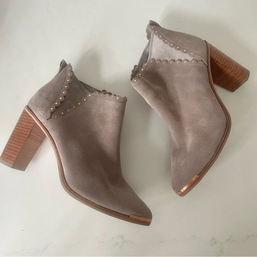 Ted Baker Nurely Scallop Stud Suede Heeled Ankle Bootie